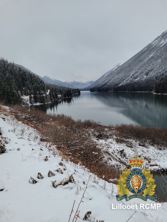 View of Duffey Lake after a light snowfall. 